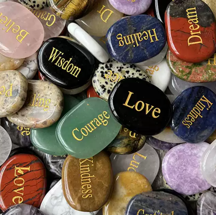 Natural Engraved Inspirational Word Worry Stones(15 Different Words)