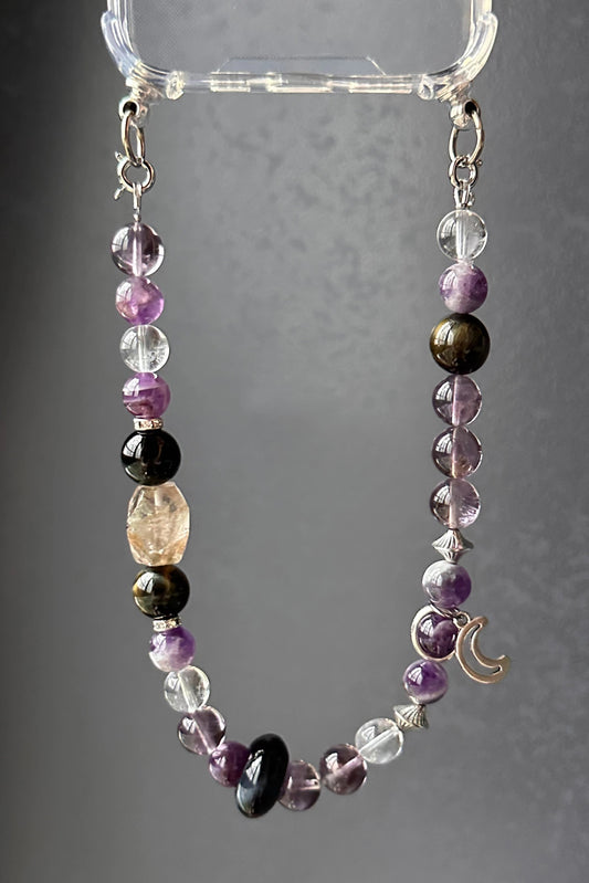 "Purple Radiance of Wisdom" Amethyst Phone Strap / Relieve anxiety / Gemstone Phone Charm/ Healing Crystal Beads Phone Chain
