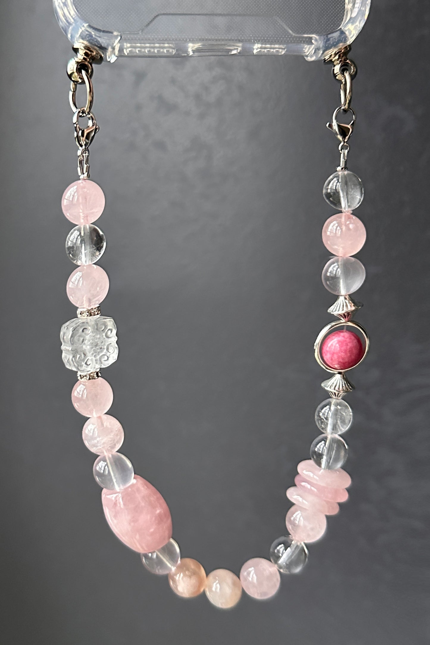 "Pink Glow of Love" Rose Quartz Phone Chain/ Alleviate depression / Gemstone Phone Charm/ Healing Crystal Beads Phone Chain