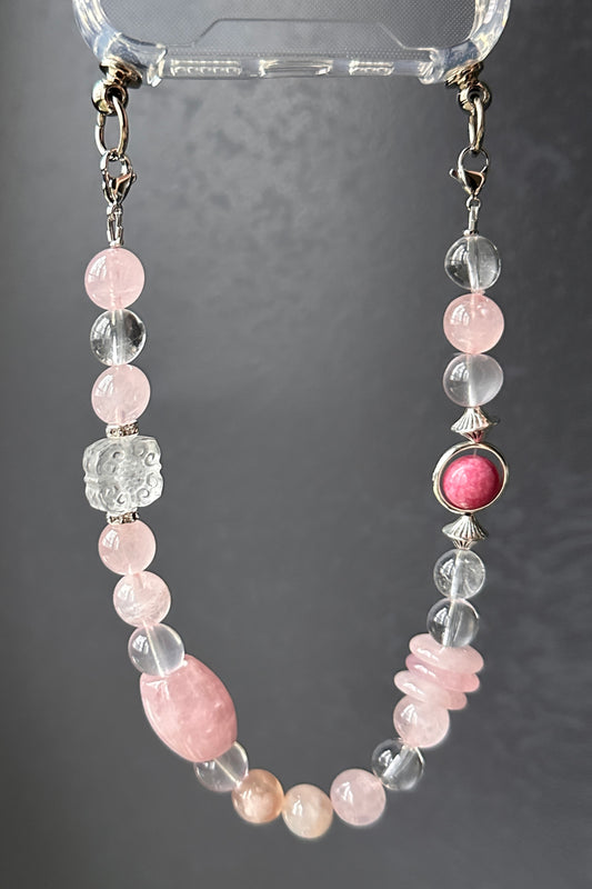 "Pink Glow of Love" Rose Quartz Phone Strap/ Alleviate depression / Gemstone Phone Charm/ Healing Crystal Beads Phone Chain