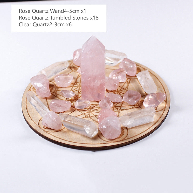 Rose Quartz Healing Crystal Set | Crystal Grid