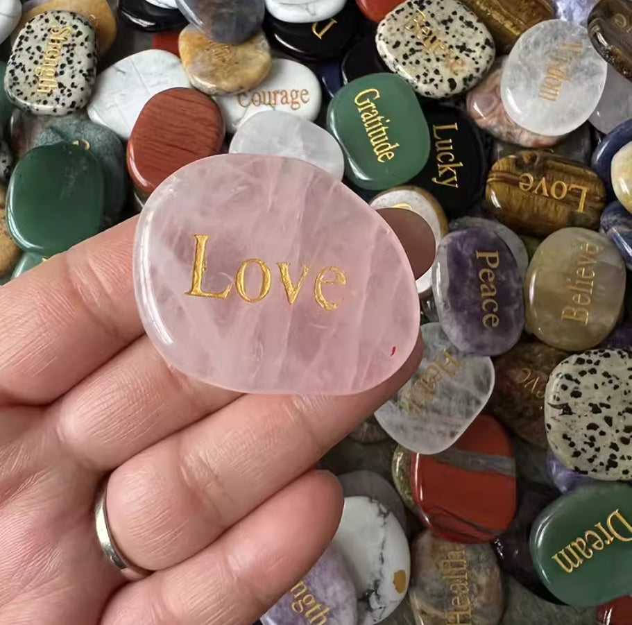 Natural Engraved Inspirational Word Worry Stones(15 Different Words)