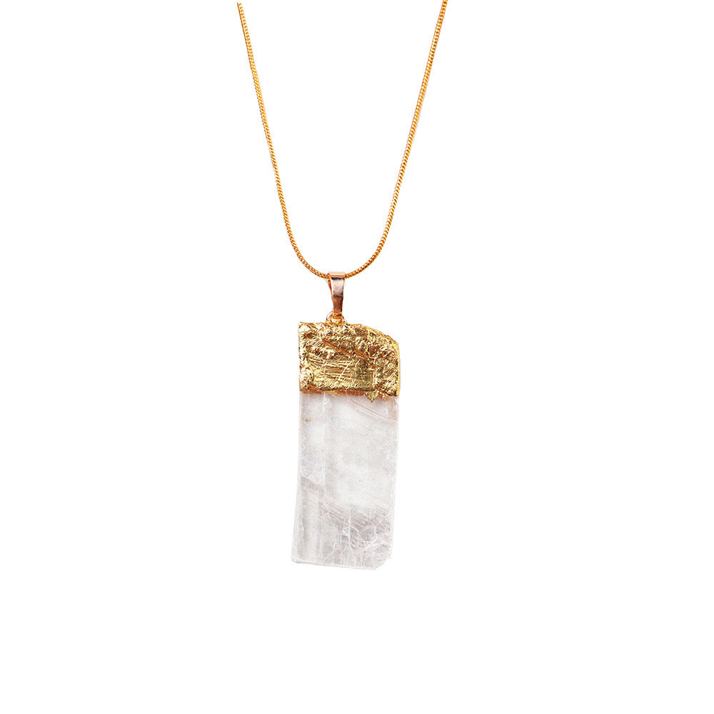 Raw Selenite Flat Pendant Necklace