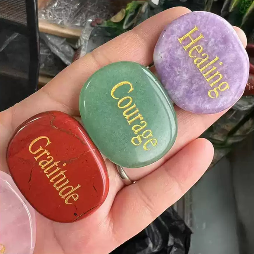 Natural Engraved Inspirational Word Worry Stones(15 Different Words)